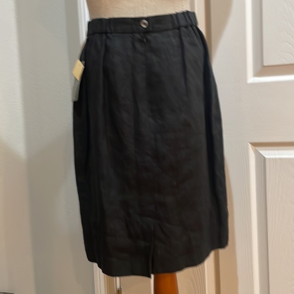 Harvey Benard skirt 100% linen lined slit midi black women’s size 8P petite - Picture 4 of 10